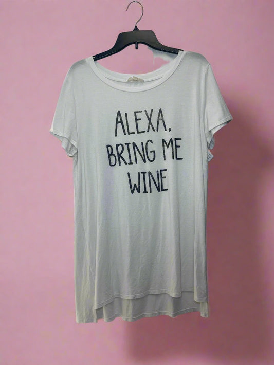 Coverstitched - White - Short Sleeve Tunic Tee - Alexa, Bring Me Wine - Size L (fits like XL)