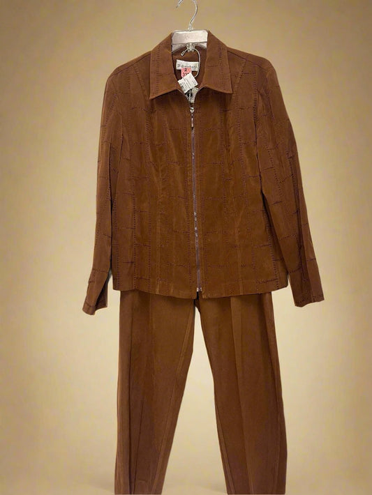 Dressbarn - Brown - Pants + Zip Up Jacket - Size 16W