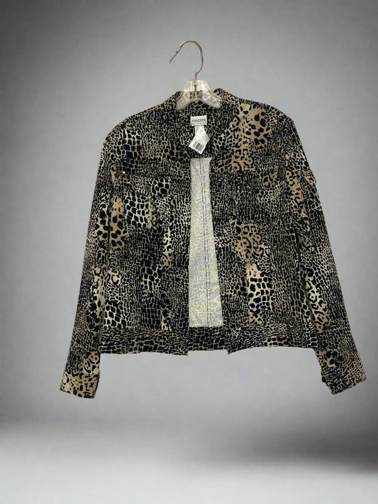 Chico's - Tan & Black - Long Sleeve - Thin Open Denim Jacket - Cheetah - Size 1 (8/10)