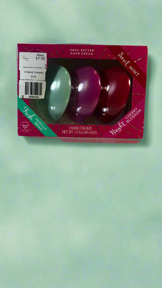 EOS - Green, Pink & Red - 3 Hand Creams - Size 1.5 fl. oz (each)