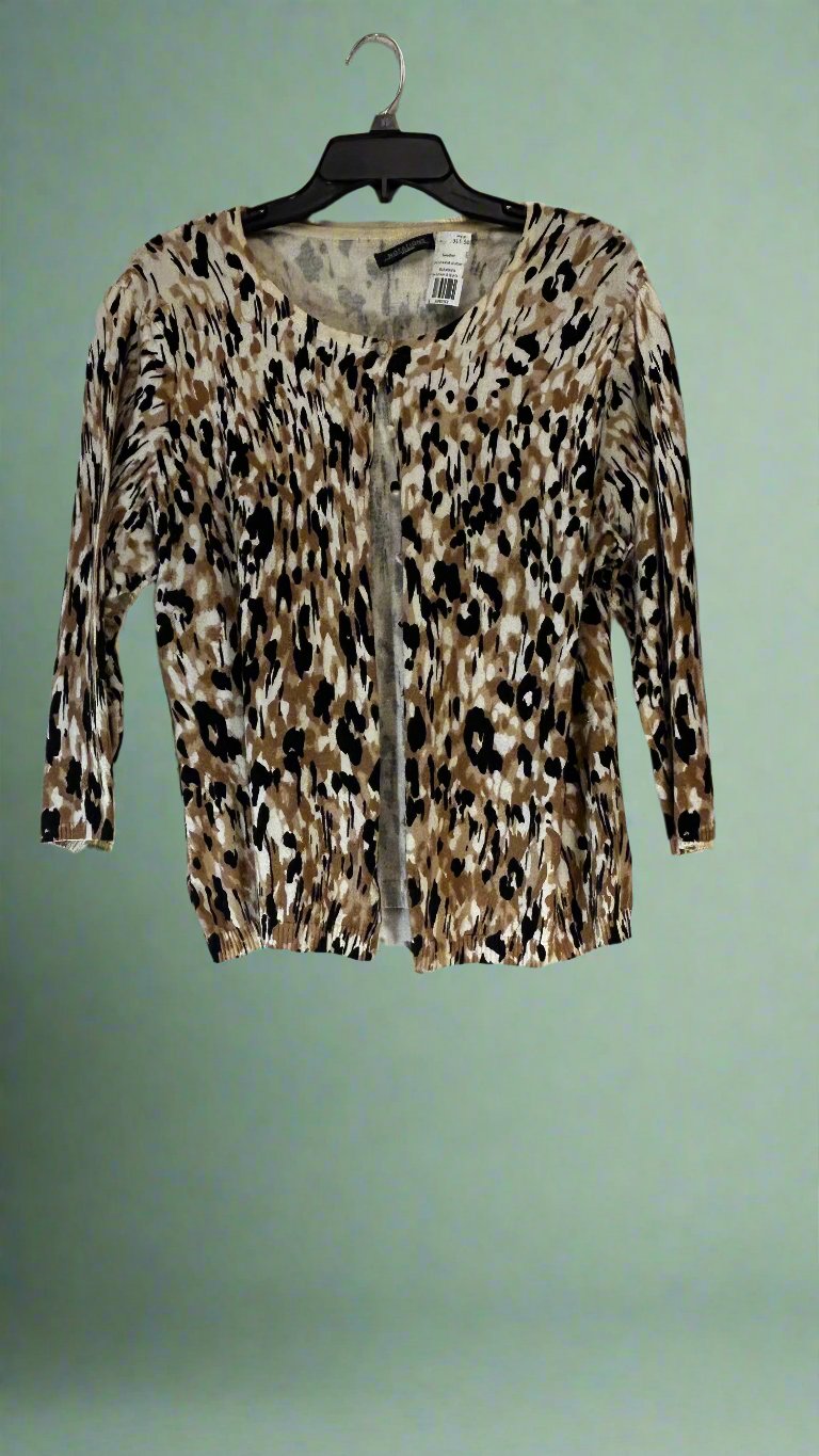 Notations - Tan, Cream & Black - 3/4 S Cheetah Button Up - Size 2X