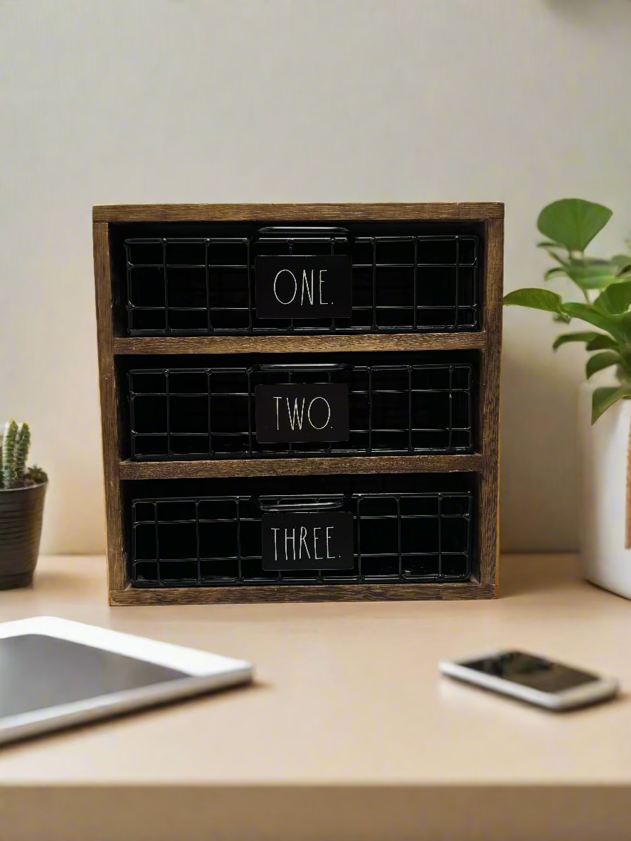 Wood&Black Rae Dunn 3 Drawer Desk Organizer