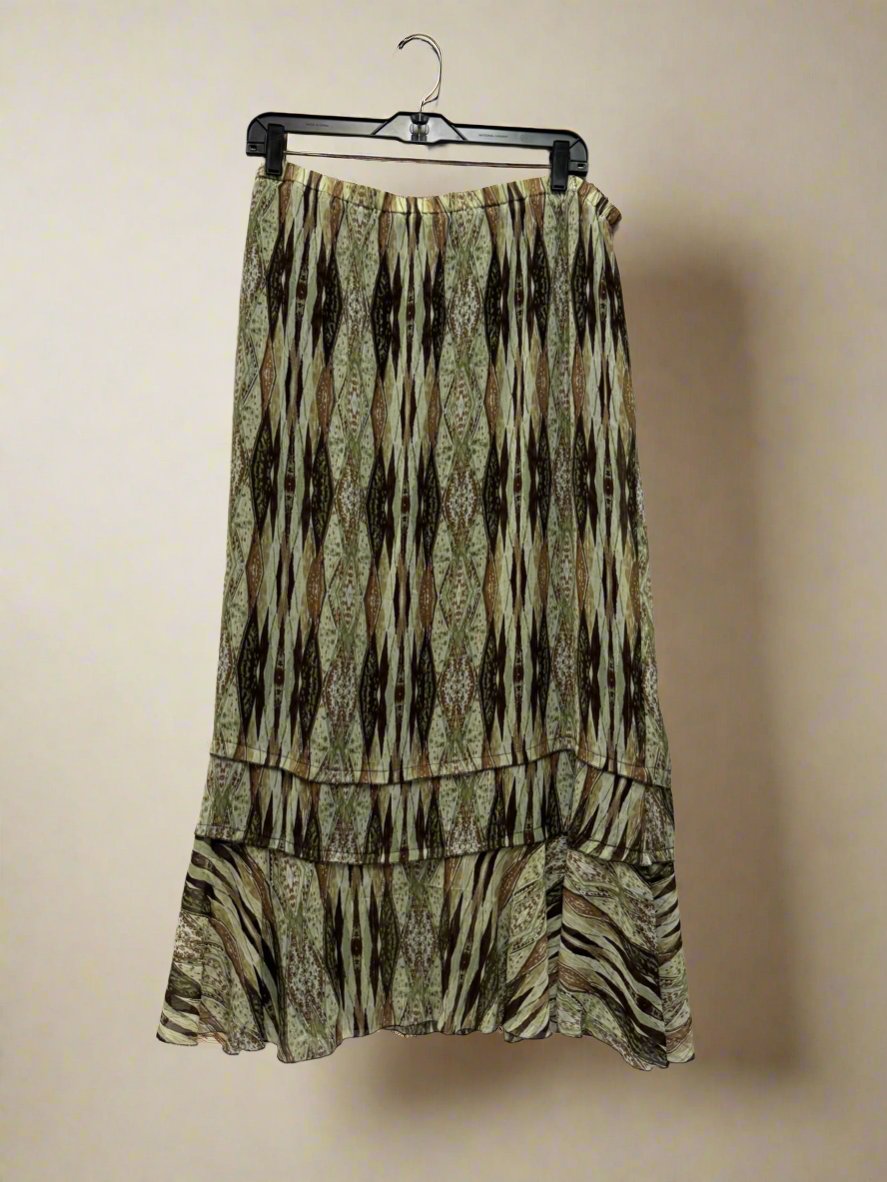 Ashley Stewart - GreenBrown - Pattern Long Skirt - Size 18