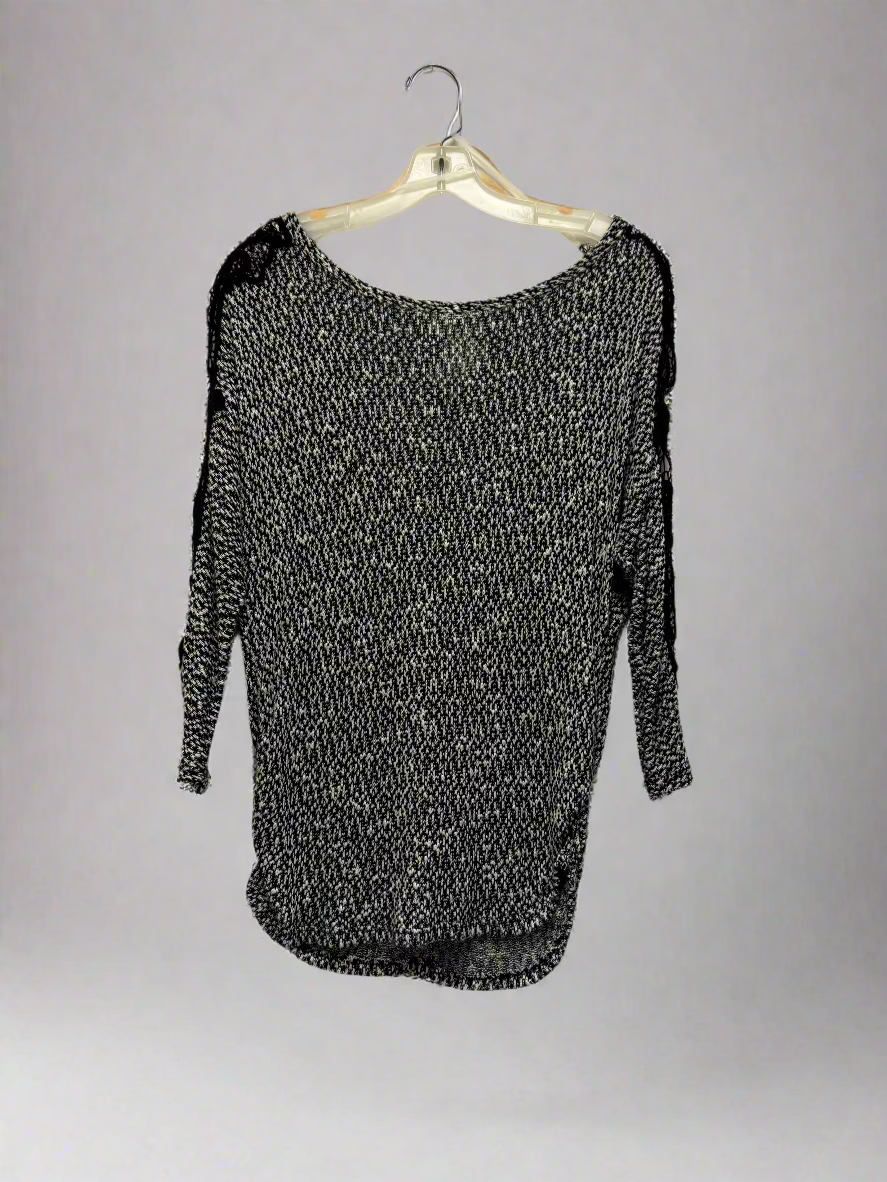 dressbarn - Black & White - 3/4 Sleeves - Knit Light Sweater w/ Lacy Shoulder/Arm Detail - Size S