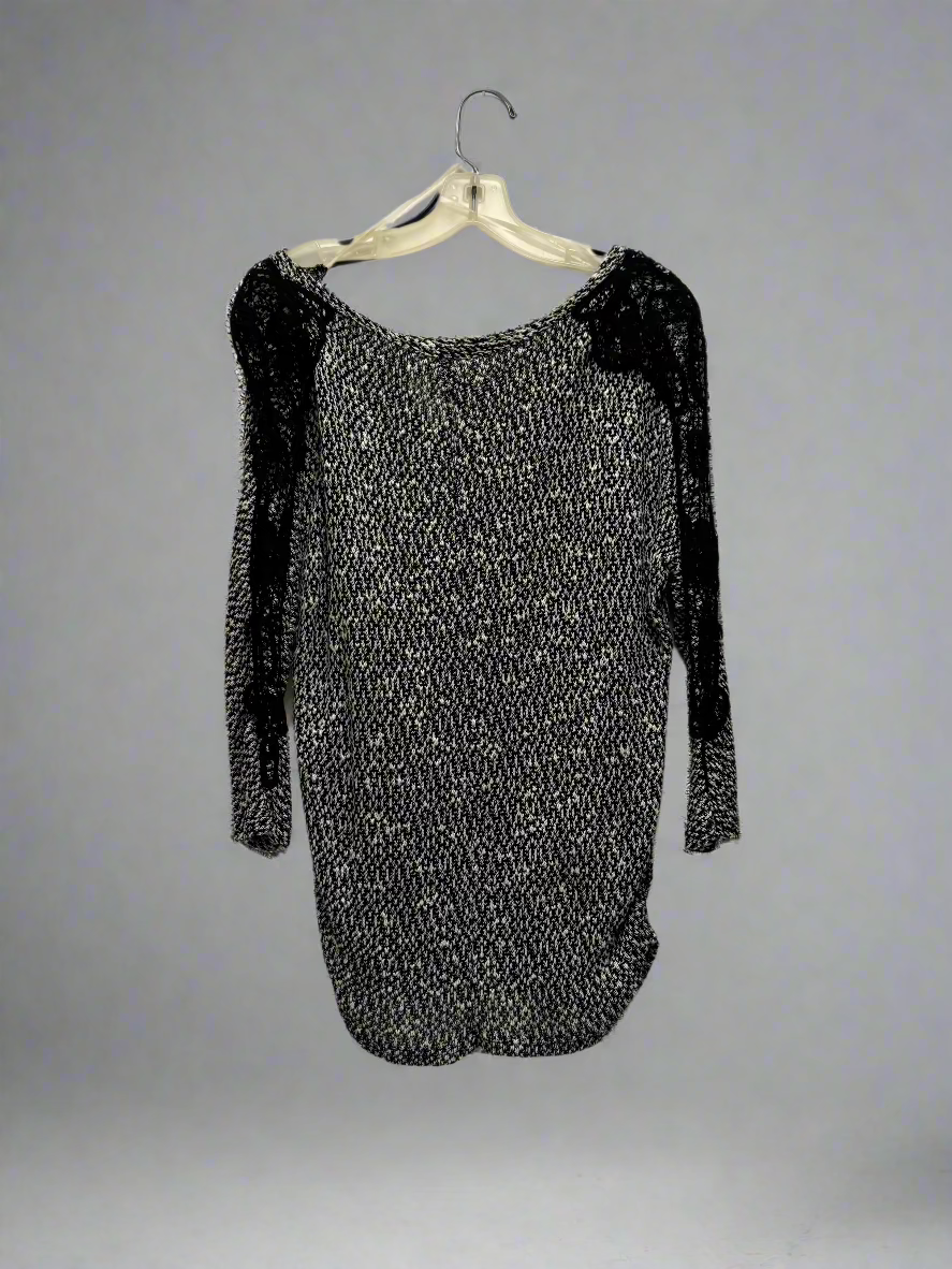 dressbarn - Black & White - 3/4 Sleeves - Knit Light Sweater w/ Lacy Shoulder/Arm Detail - Size S