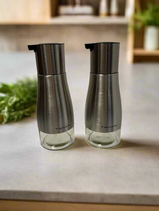 Tahari Home -  - 2 Piece - Glass & Stainless Steel - Oil & vinegar Dispenser - Size 7.6 oz.