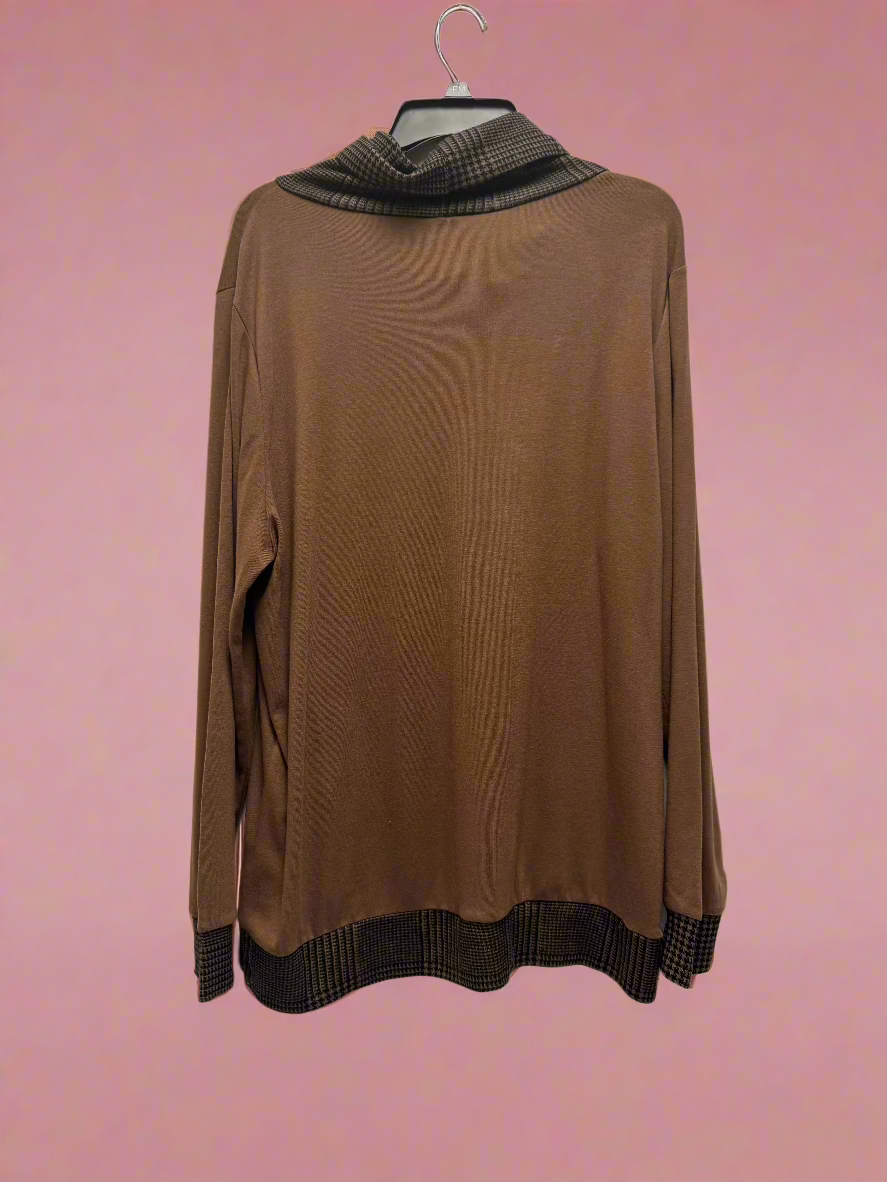 Youtalia - Brown & Black - Long Sleeve - Cowl Neck - Hem Patterns - Size XXL