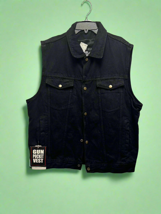 Jafrum - Black - Denim Motorcycle Vest with Gun Pocket - Size XL