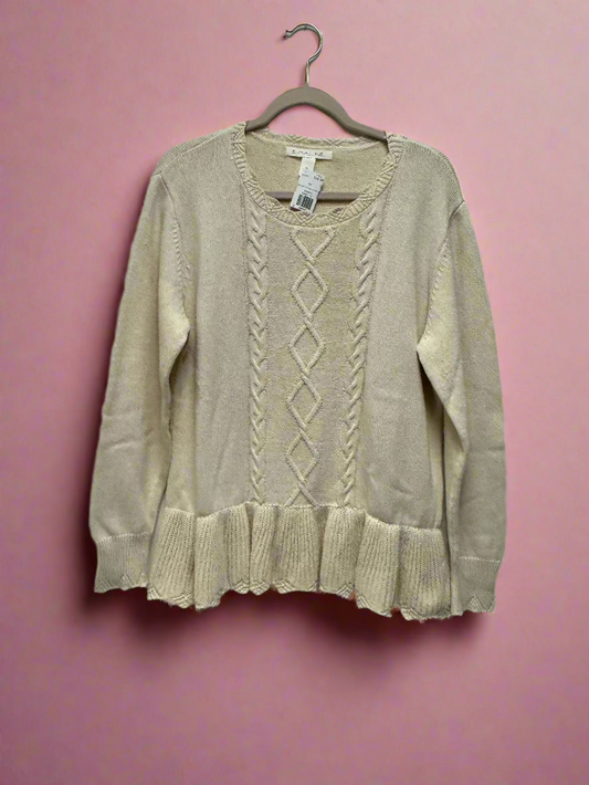 Emaline - Beige - Long Sleeve Knit Sweater with Ruffle Hem - Size XL