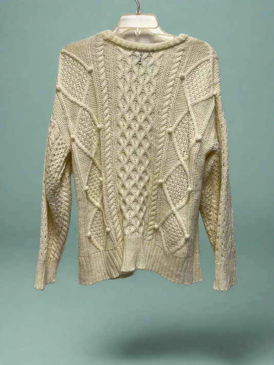 Sabrina Lauren - Cream - Long Sleeve - Knit Sweater with PomPom Balls - Size L