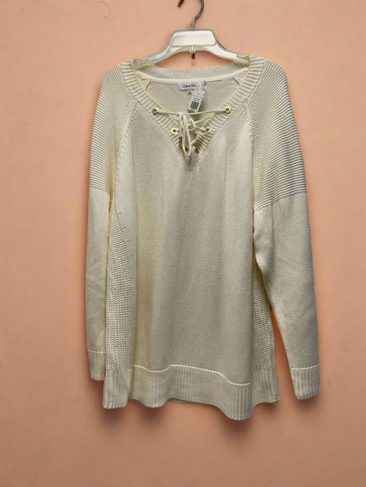 Calvin Klein - Cream - Long Sleeve Sweater with Lace Up Neckline - Size 1X