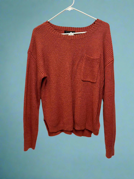 Love Ellie - Orange - Long Sleeve - Ribbed - Sweater with Chest Pocket - Size S