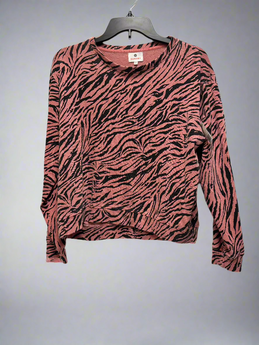 Sundry - Pink & Black - Long Sleeve - Cropped - Animal Print - Size 1 (S)