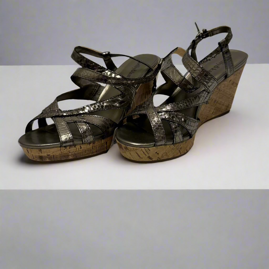 SilverTan Kelly&Katie Metallic Strappy Wedge, 8