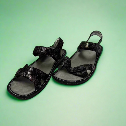 Charcoal Iridescent Alegria Sandals, 10