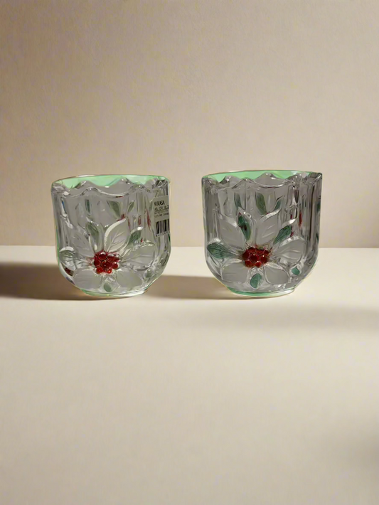 Mikasa - Clear, Red & Green - Etched Flowers - Votive Holder (2) - Size