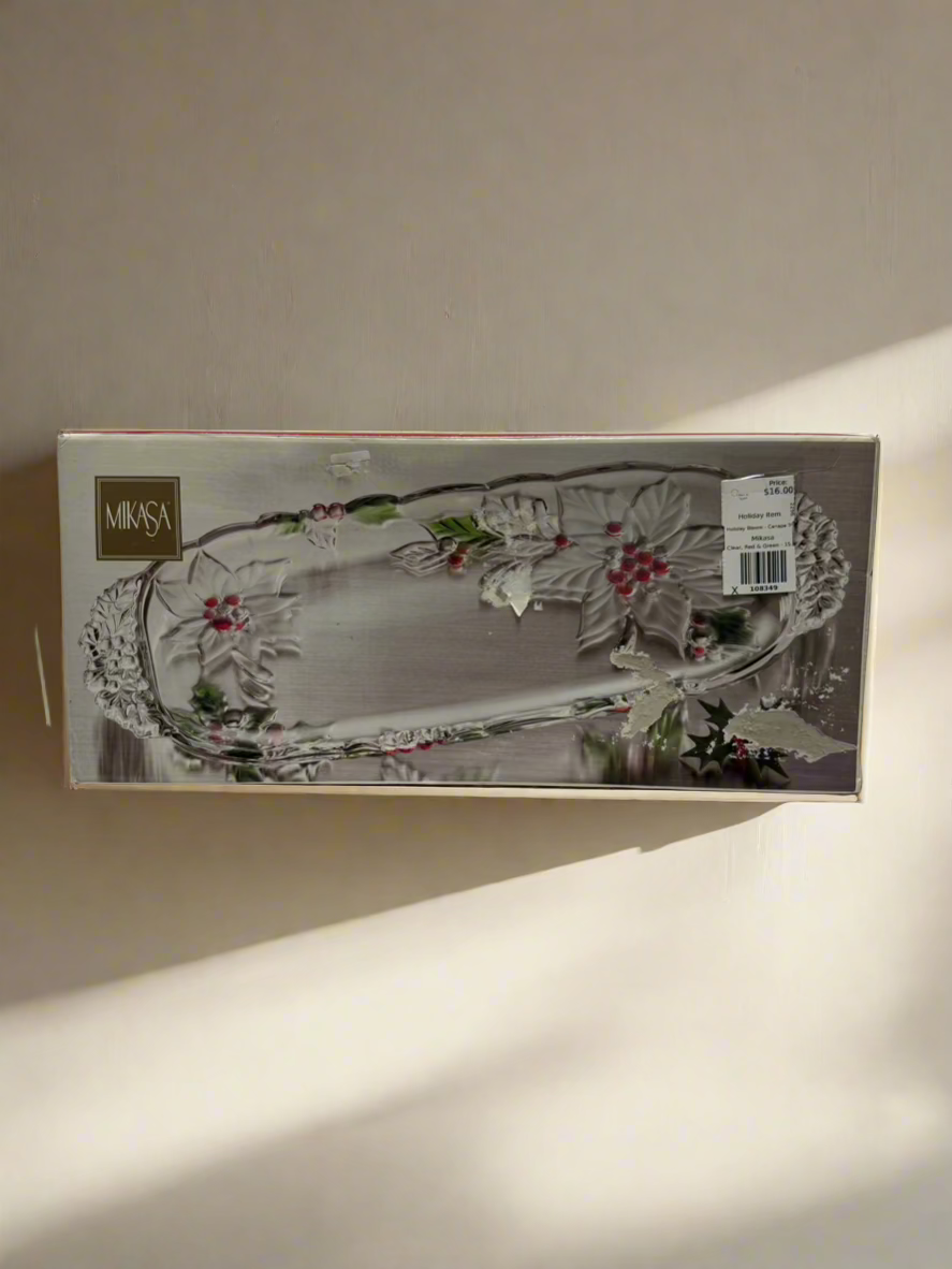 Mikasa - Clear, Red & Green - Holiday Bloom - Canape Tray - Size 15.5"