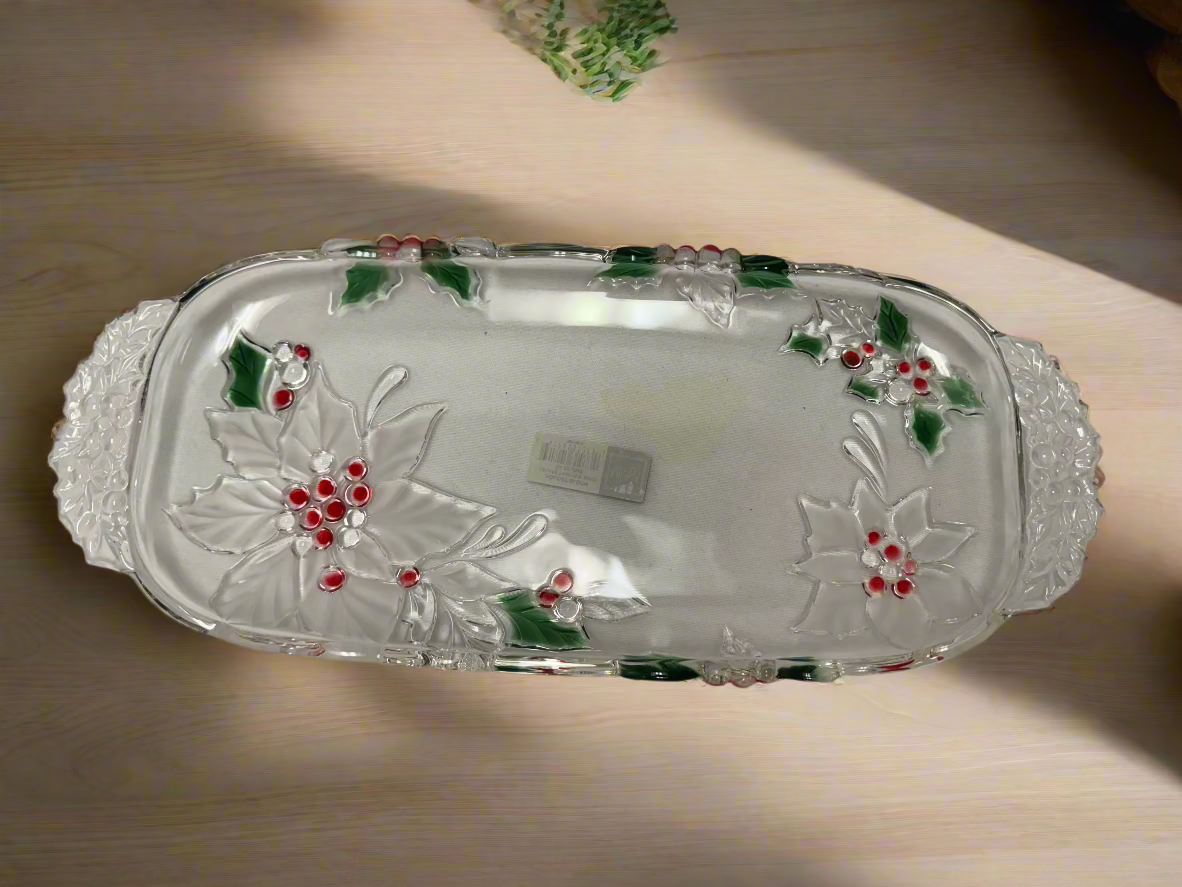 Mikasa - Clear, Red & Green - Holiday Bloom - Canape Tray - Size 15.5"