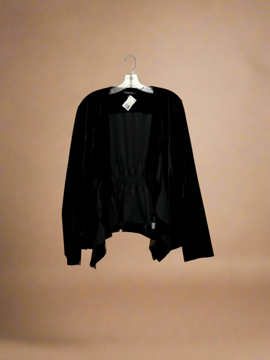 Relativity - Black - Velvety Open Cardigan with Frills - Size XL