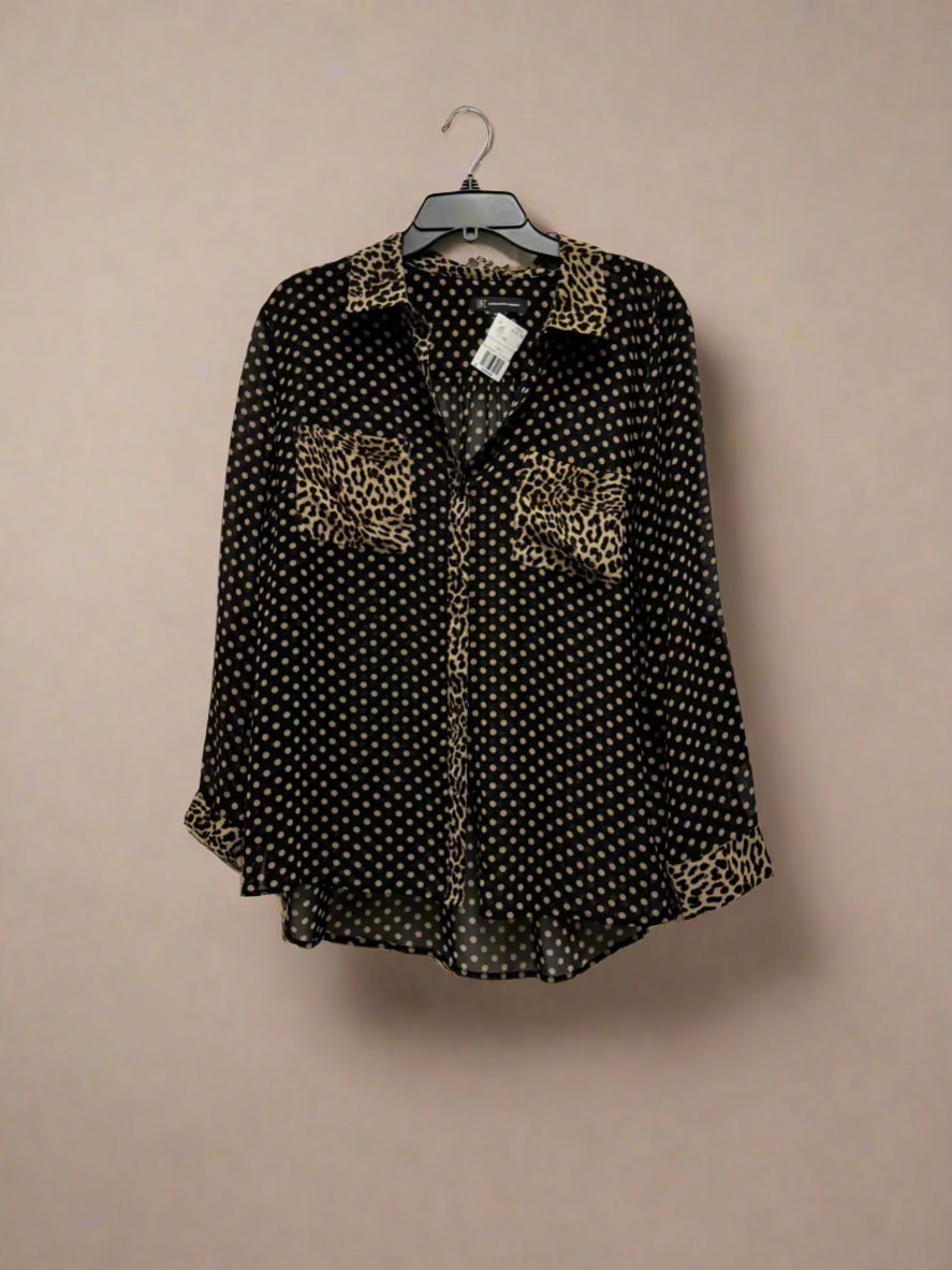 I.N.C. - Black & Brown - 3/4 Sleeves - Button Up - Sheer Cheetah & Dots - Size PXL (fits like L)