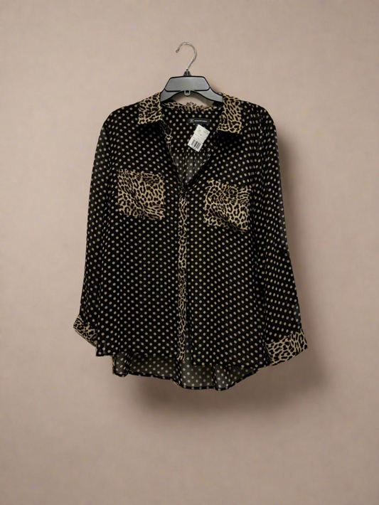 I.N.C. - Black & Brown - 3/4 Sleeves - Button Up - Sheer Cheetah & Dots - Size PXL (fits like L)