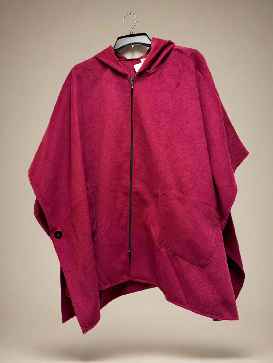 - Pink - Hooded Zip Up Poncho Jacket - Size XL