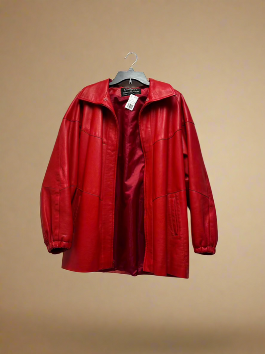 Georgia's Furs & Leather - Red - Leather Zip Up Jacket - Size M