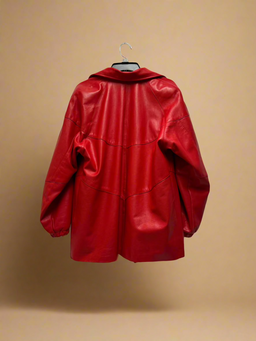 Georgia's Furs & Leather - Red - Leather Zip Up Jacket - Size M