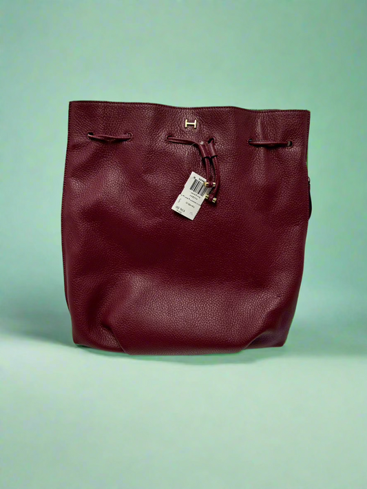 Halston - Burgundy - Leather Drawstring Backpack