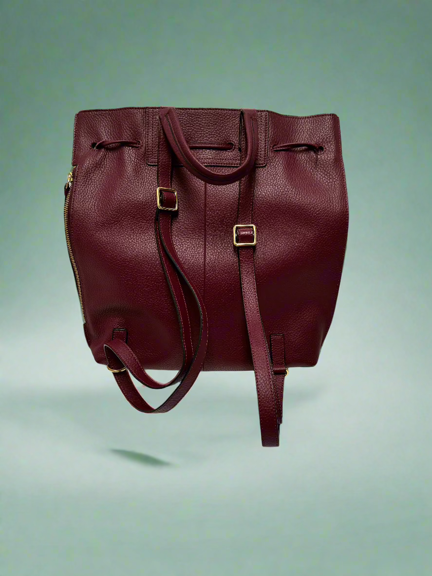 Halston - Burgundy - Leather Drawstring Backpack