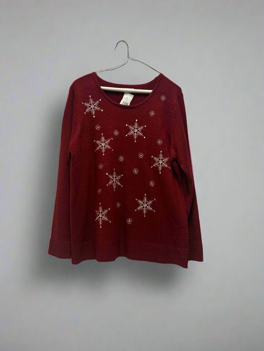 Croft & Barrow - Red & White - LS Knitted Pullover Snowflakes - Size L