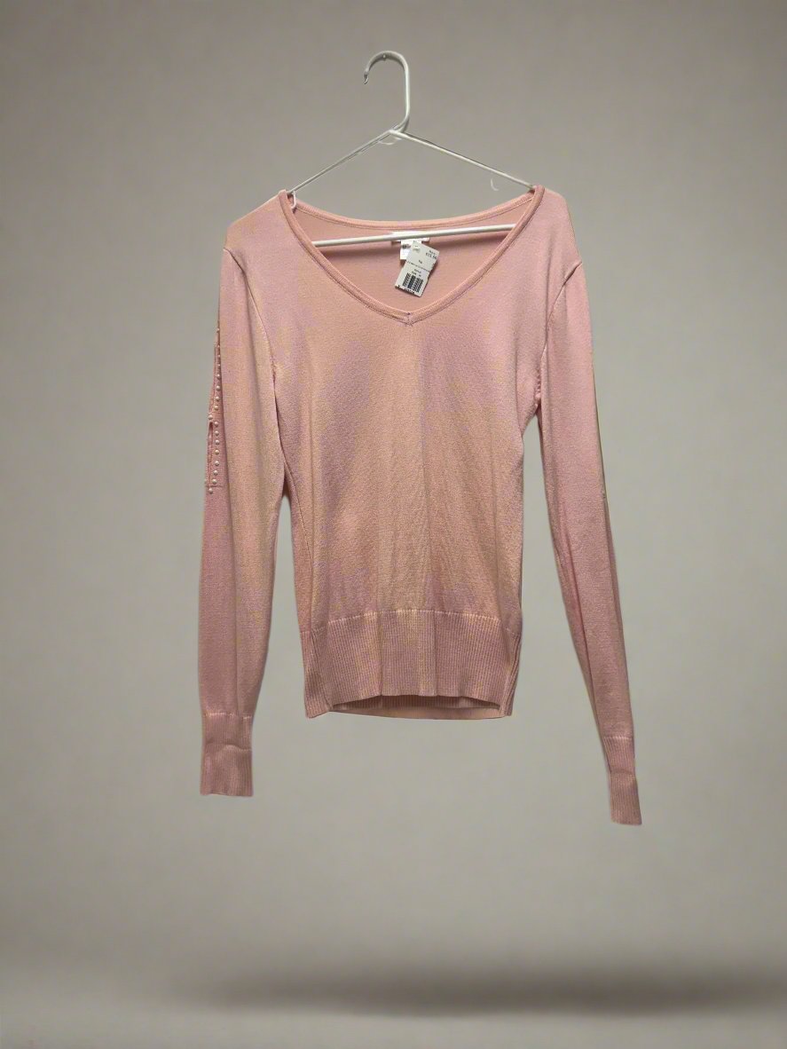 Venus - Pink - LS V Neck w/ Slit Arms & Pearl - Size M