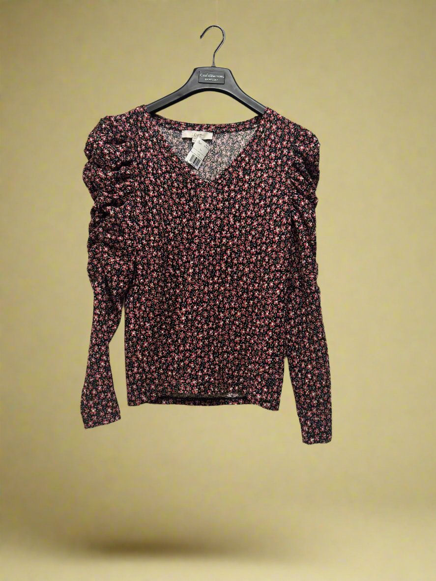 Loft - Black, Red, White & Grey - Long Sleeve - Puffed Shoulders - Flowers - Size M