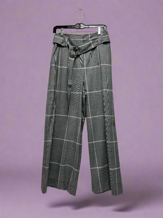 7th Ave. NY&Co. - Grey & White - Wide Leg Slacks - Plaid - with Belt - Size 8