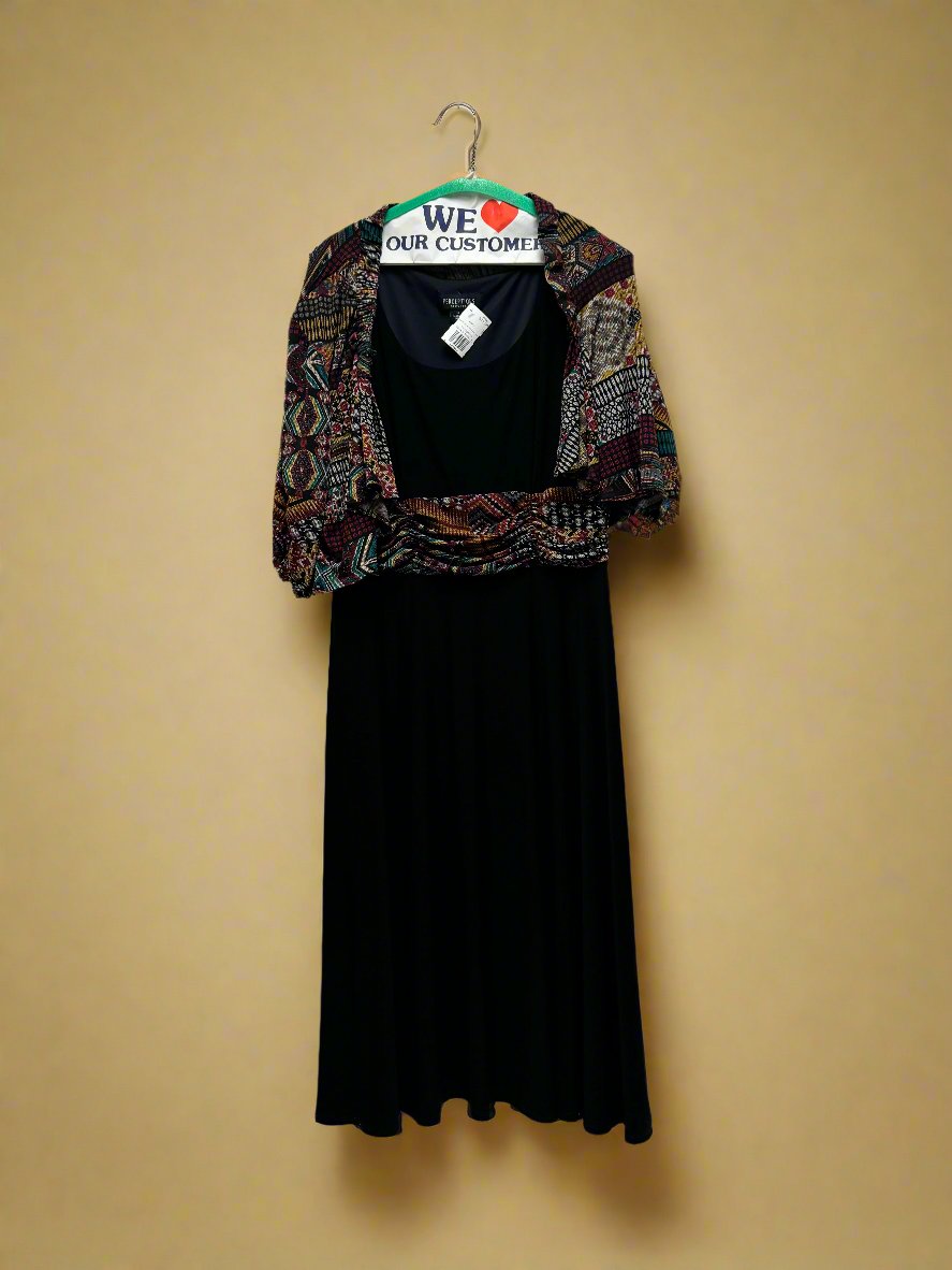 Perceptions - Black & Multi - Slvls A Line w/ Patterned Cover Up - Size 12