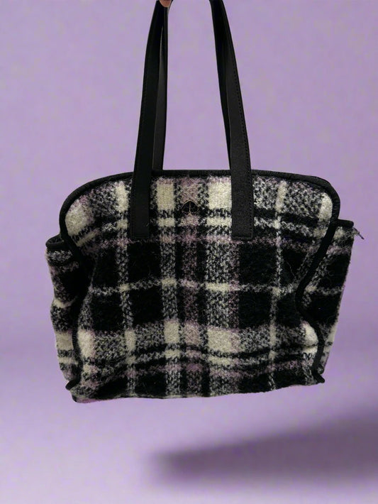 Kate Spade - Black, White & Purple - Morley Plaid - Wool Boucle Fabric Tote - Size Large