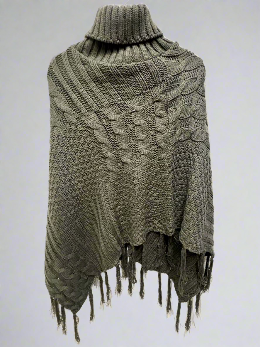 Grey  TurtleN Poncho Sweater