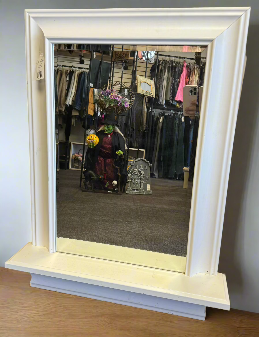 White  Mirror w/ Shelf