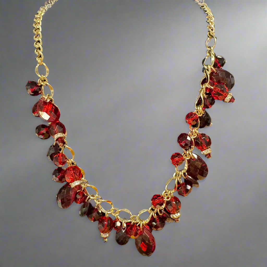 Gold & Red - Necklace w/Teardrop Stones