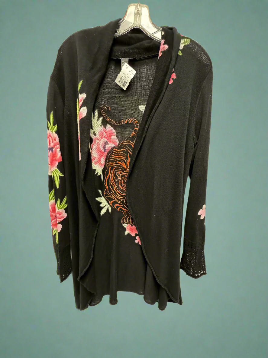 I.N.C - Black & Pink - Long Sleeve Open Cardigan - Flowers + Tiger - Size M