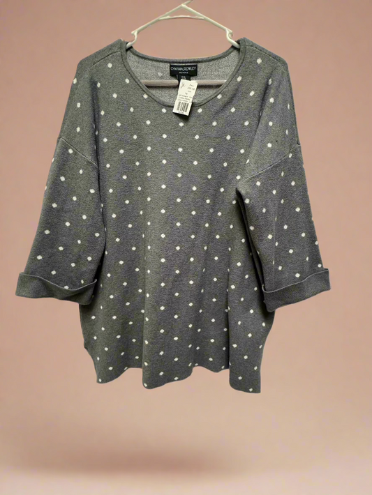 Cynthia Rowley - Grey & White - 3/4S Sweater - Dots - Size 1X