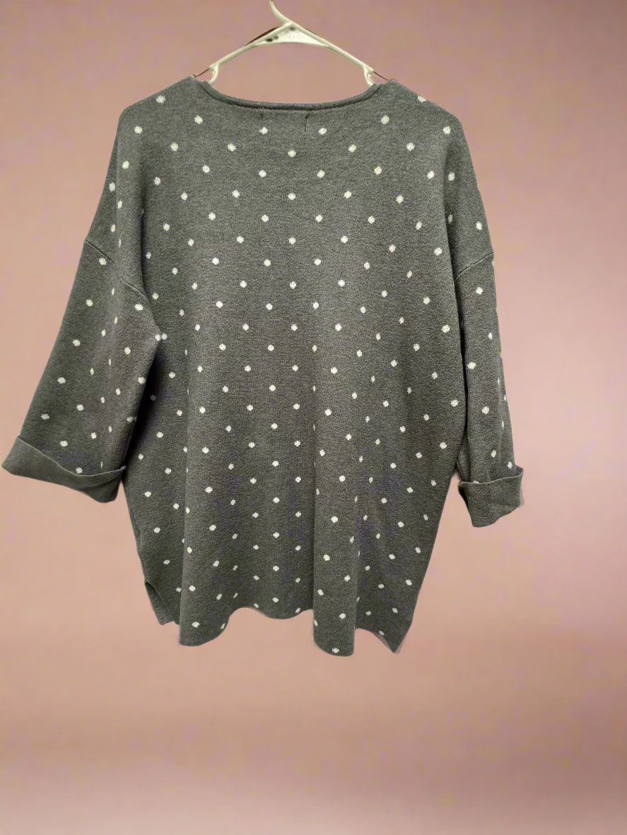 Cynthia Rowley - Grey & White - 3/4S Sweater - Dots - Size 1X