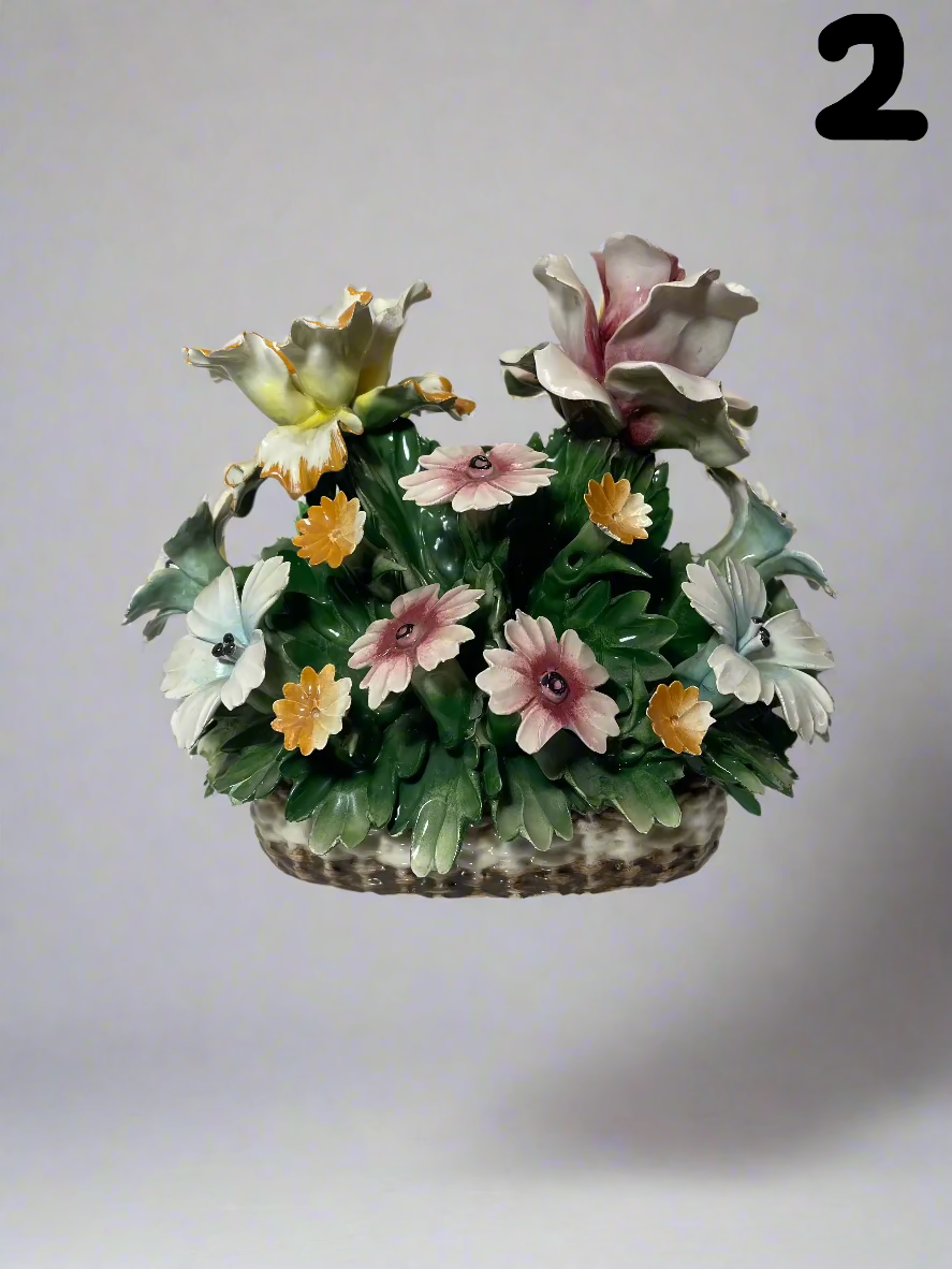 Capodimonte - White + Multi - Vintage Ceramic Flower Arrangement in Pot