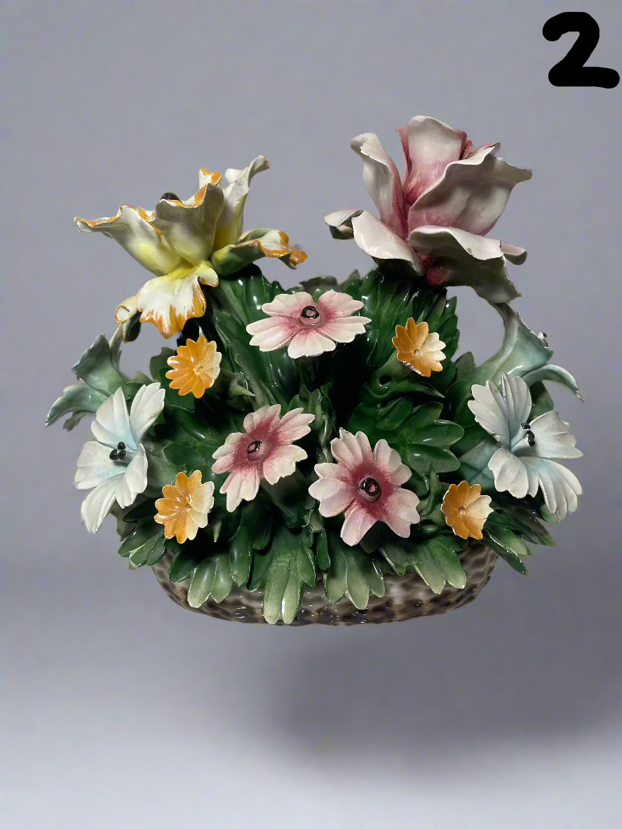 Capodimonte - White + Multi - Vintage Ceramic Flower Arrangement in Pot